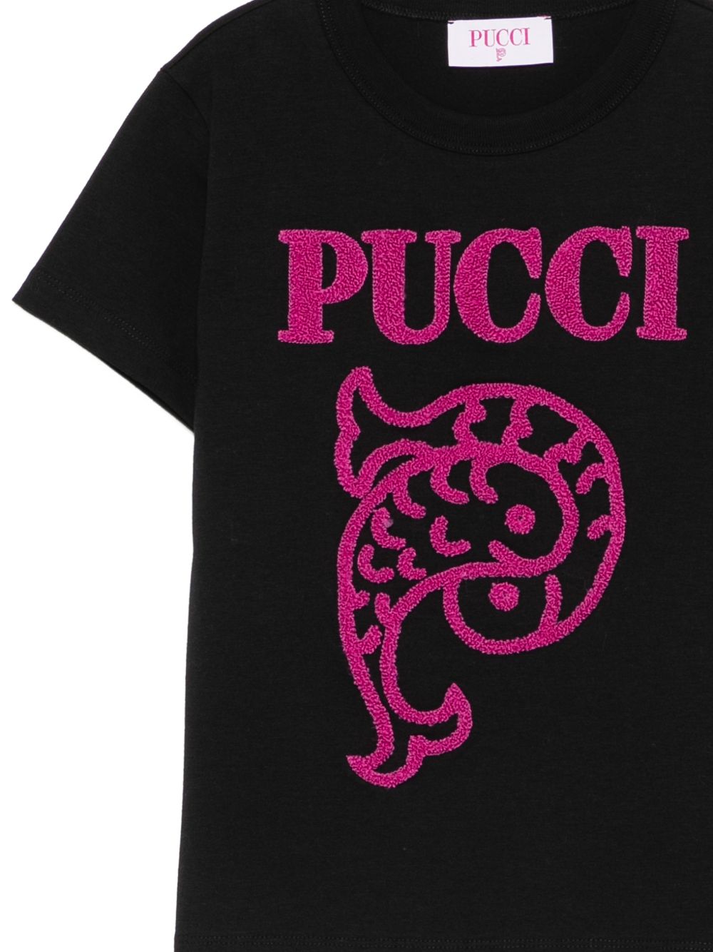 T-shirt per bambina Emilio Pucci Kids nera con logo ricamato sul davanti PZ8B31 Z3277 930FU EMILIO PUCCI KIDS 