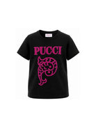 T-shirt per bambina Emilio Pucci Kids nera con logo ricamato sul davanti PZ8B31 Z3277 930FU EMILIO PUCCI KIDS 