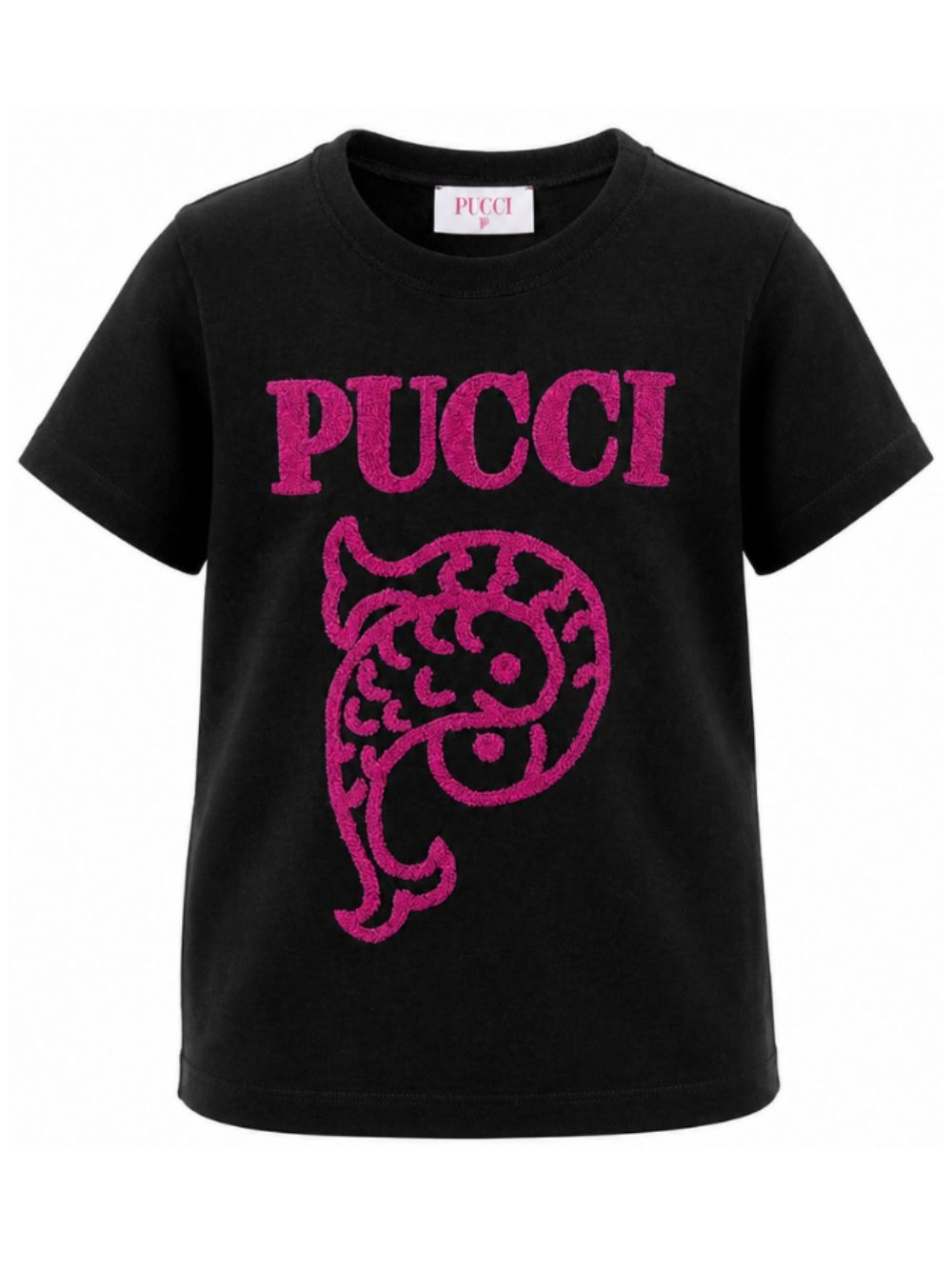 T-shirt per bambina Emilio Pucci Kids nera con logo ricamato sul davanti PZ8B31 Z3277 930FU EMILIO PUCCI KIDS 