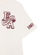 T-shirt per bambino Emporio Armani Kids bianca opaca con stampa logo sul davanti EB001362 AF13715 U1009 EMPORIO ARMANI KIDS 