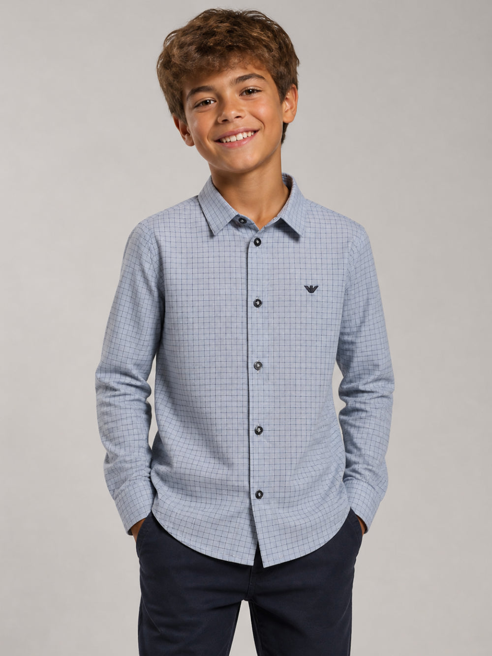 Camicia per bambino Emporio Armani Kids azzurro con motivo a quadri EB001426 AF25922 FB065 EMPORIO ARMANI KIDS 