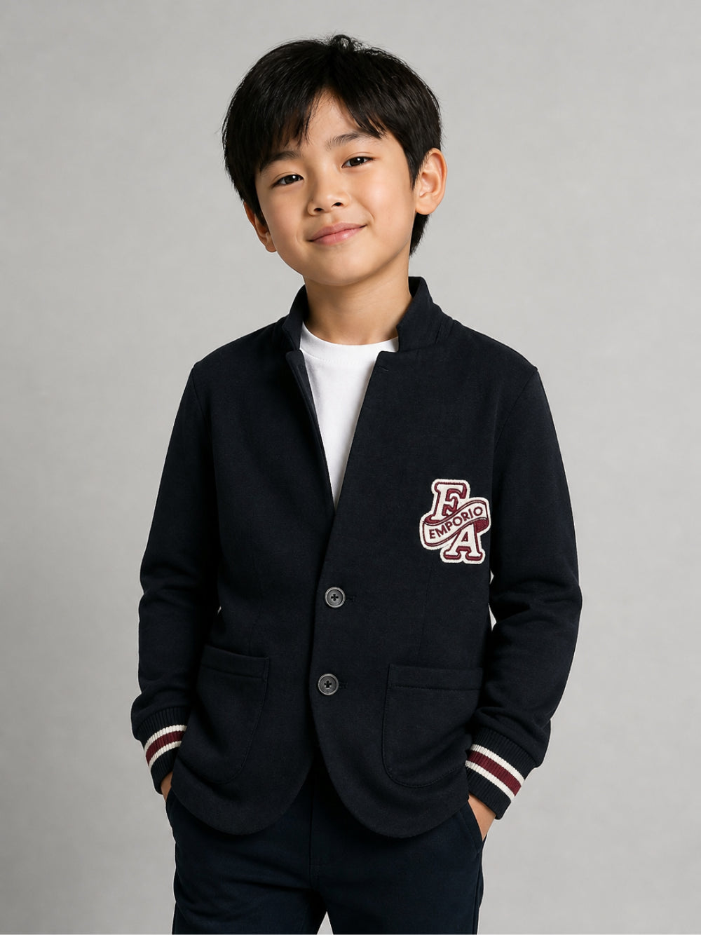 Blazer per bambino Emporio Armani Kids blu con patch logo EB001532 AF10126 UB118 EMPORIO ARMANI KIDS 