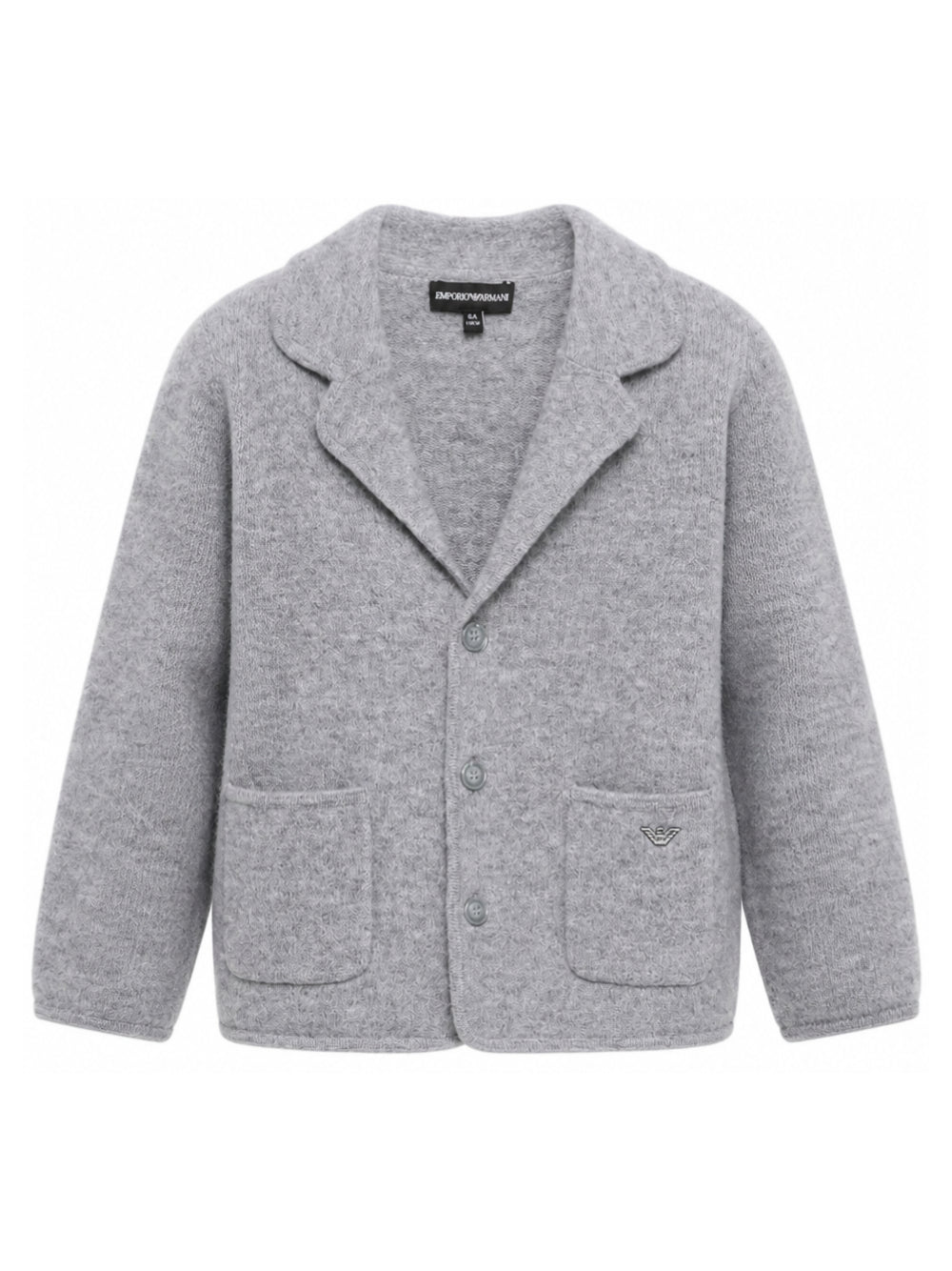 Cardigan per bambino Emporio Armani Kids grigio con design lavorato a maglia EB001579 AF27310 O8035 EMPORIO ARMANI KIDS 