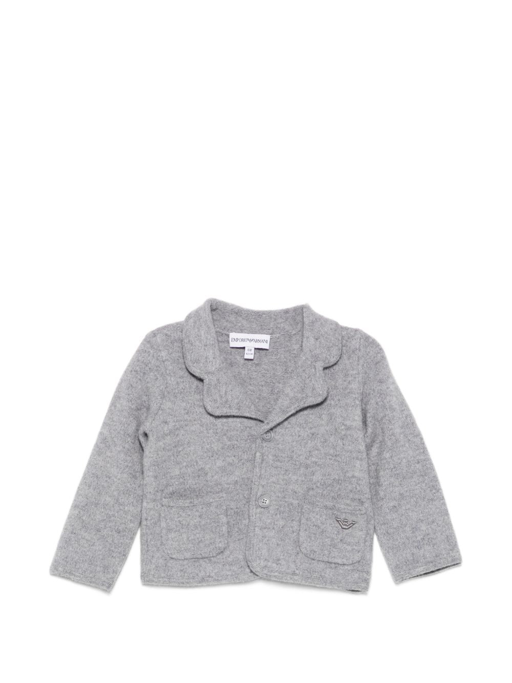 Cardigan per neonato Emporio Armani Kids grigio con logo ricamato sul davanti EB001580 AF27310 O8035 EMPORIO ARMANI KIDS 