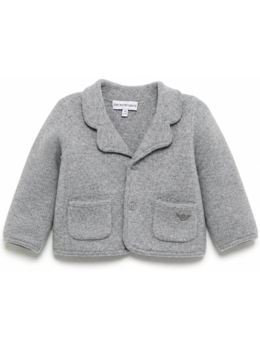 Cardigan per neonato Emporio Armani Kids grigio con logo ricamato sul davanti EB001580 AF27310 O8035 EMPORIO ARMANI KIDS 
