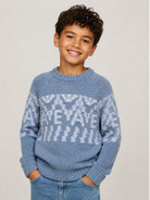 Maglione per bambino Emporio Armani Kids azzurro con motivo geometrico EB001582 AF27313 F9026 EMPORIO ARMANI KIDS 