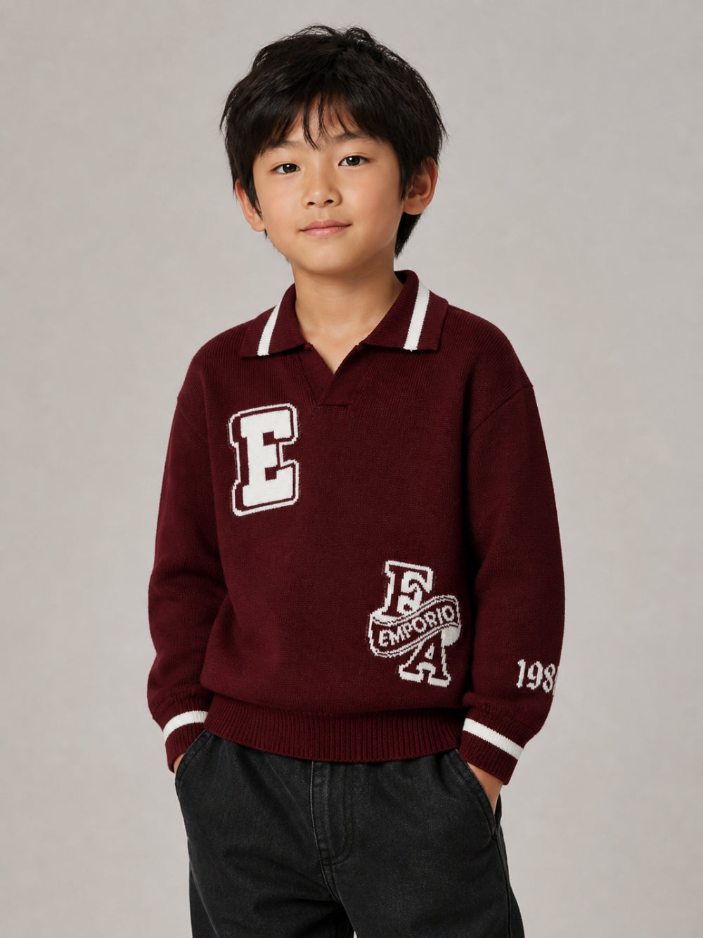 Maglione per bambino Emporio Armani Kids bordeaux con colletto polo EB001583 AF27314 UA343 EMPORIO ARMANI KIDS 