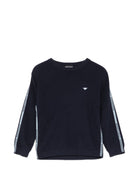 Maglione per bambino Emporio Armani Kids blu con stampa logo sulle maniche EB001586 AF27315 UB118 EMPORIO ARMANI KIDS 