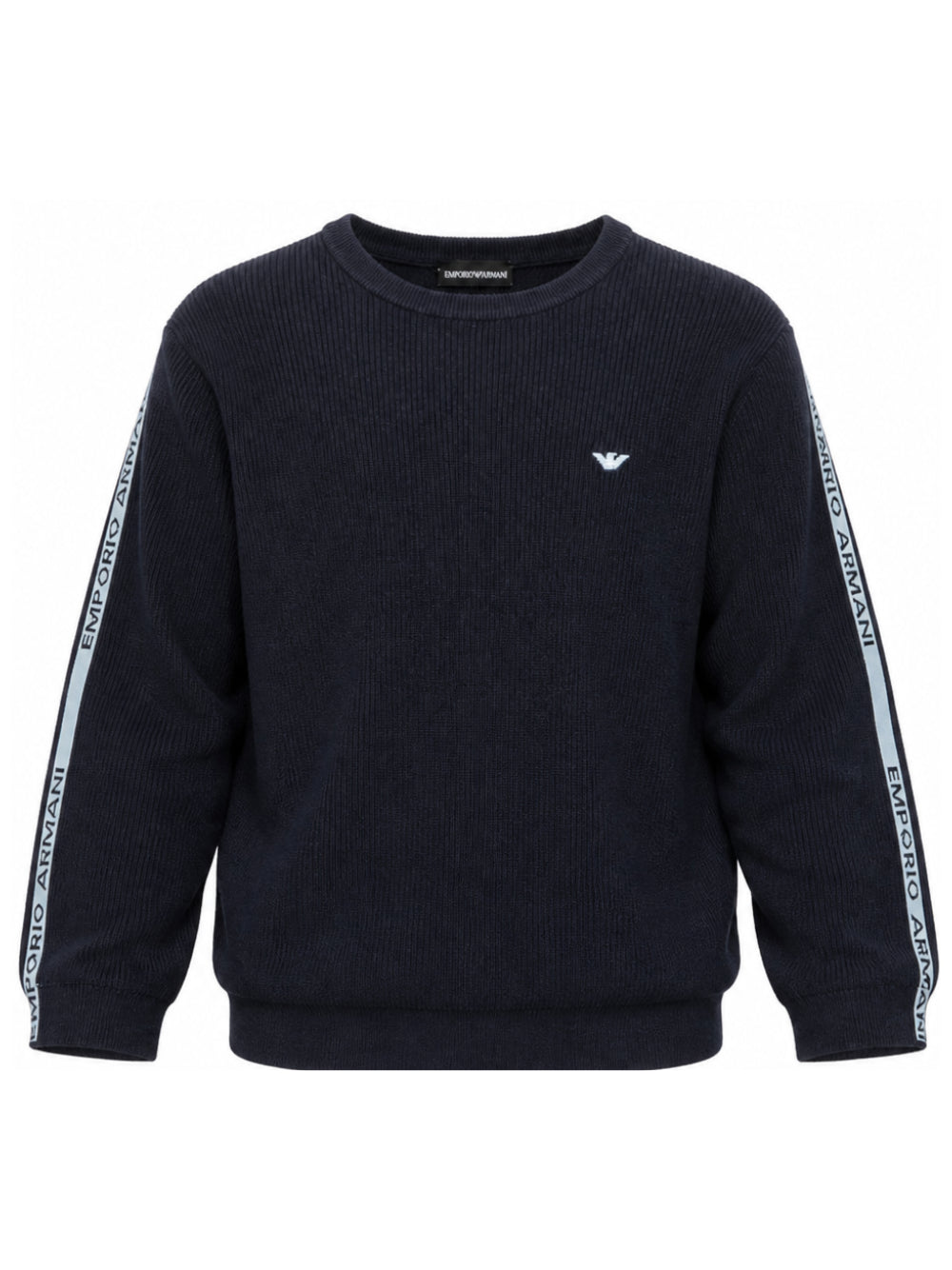 Maglione per bambino Emporio Armani Kids blu con stampa logo sulle maniche EB001586 AF27315 UB118 EMPORIO ARMANI KIDS 