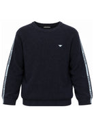 Maglione per bambino Emporio Armani Kids blu con stampa logo sulle maniche EB001586 AF27315 UB118 EMPORIO ARMANI KIDS 