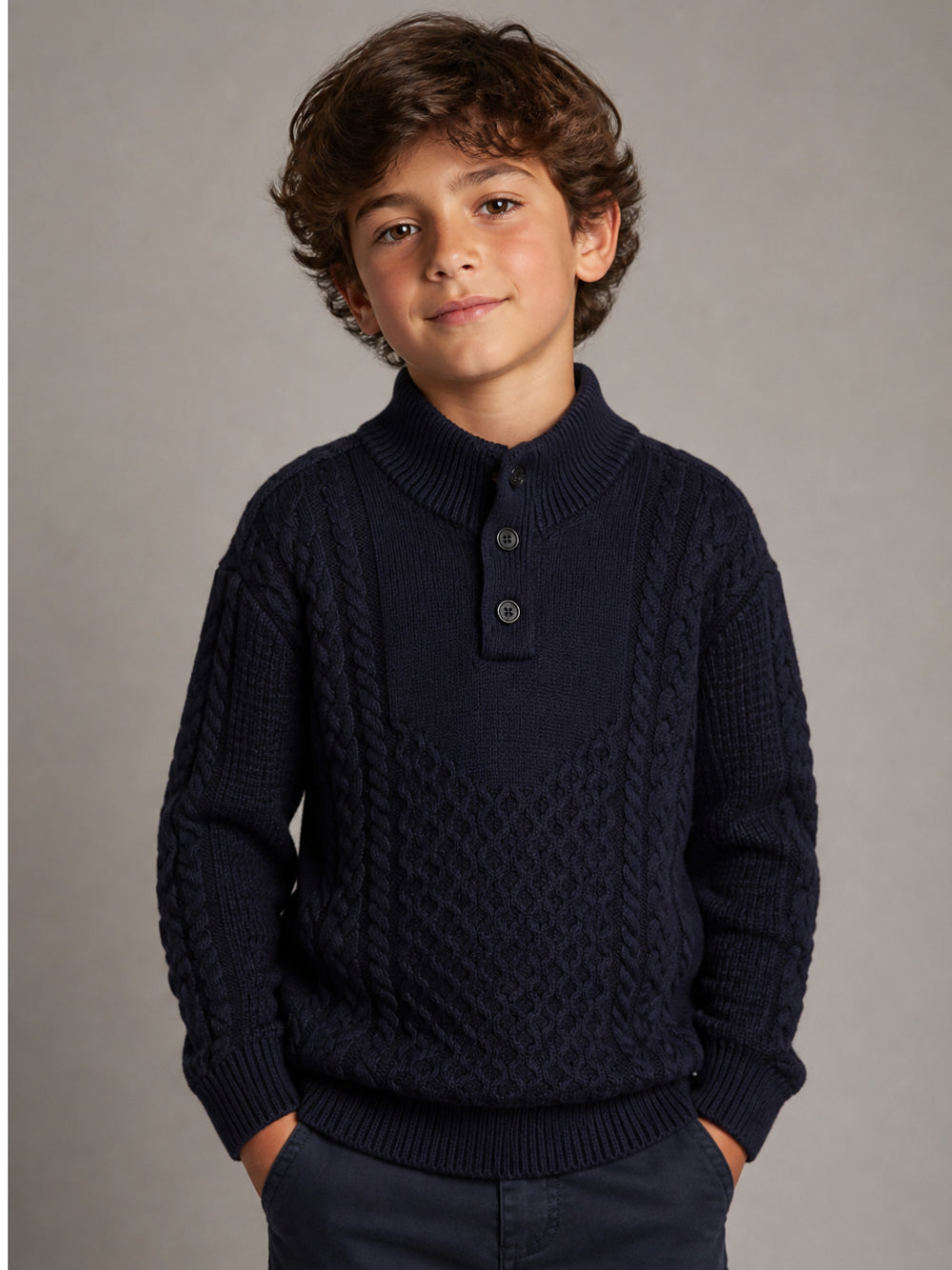 Maglione per bambino Emporio Armani Kids blu navy con design a maglia intrecciata EB001591 AF27319 UB118 EMPORIO ARMANI KIDS 