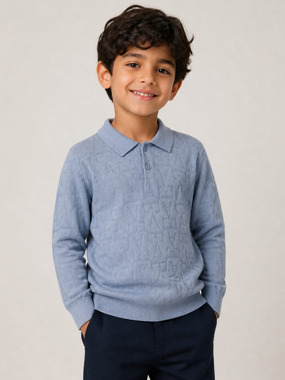 Maglione per bambino Emporio Armani Kids azzurro con motivo jacquard EB001595 AF27303 U9366 EMPORIO ARMANI KIDS 