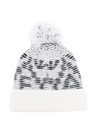 Berretto per bambino Emporio Armani Kids bianco con logo a intarsio e pompon EB001614 AF27313 FB058 EMPORIO ARMANI KIDS 