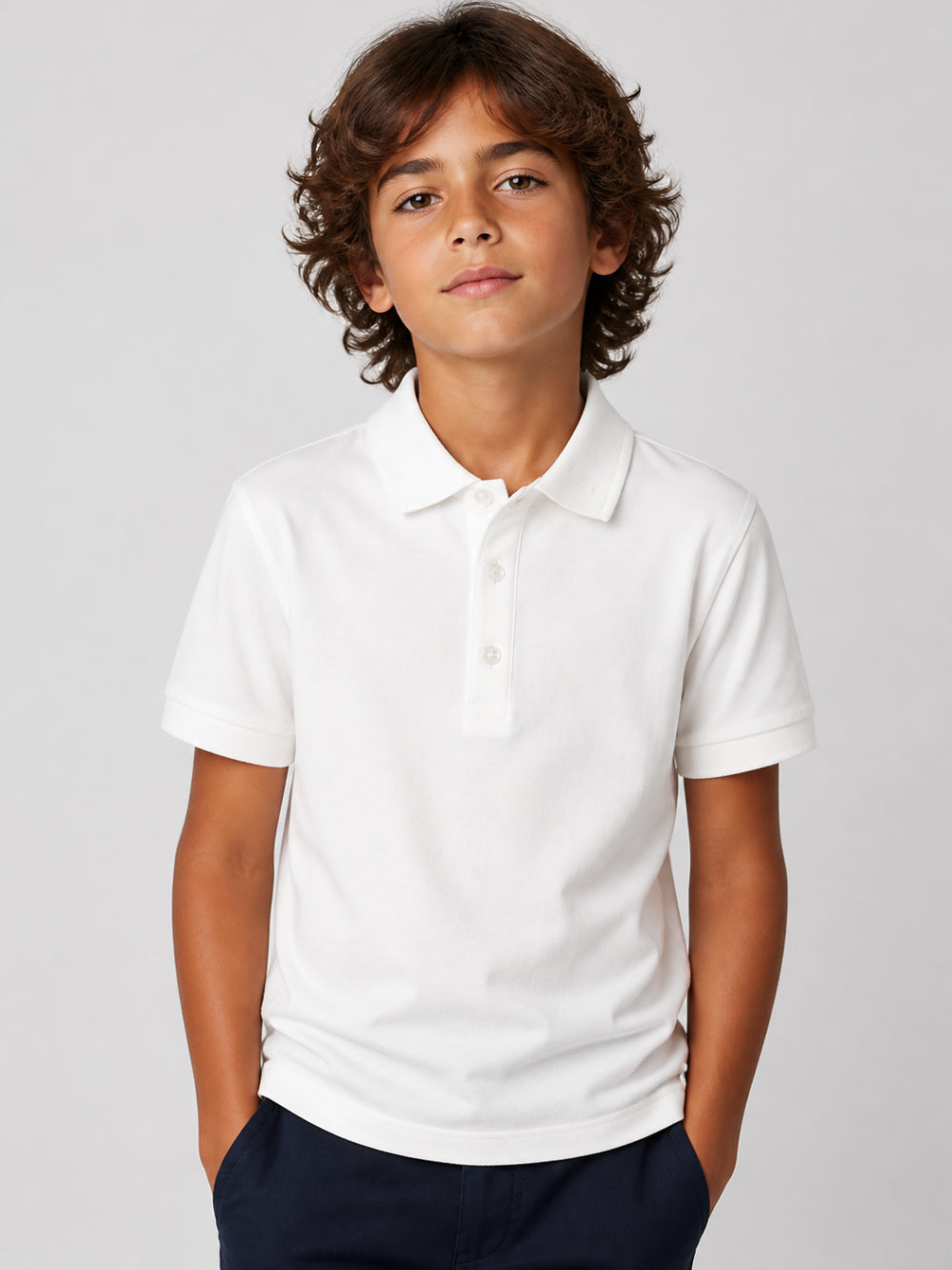 Polo per bambino Emporio Armani Kids bianca opaca con logo ricamato EB001645 AF28486 U1009 EMPORIO ARMANI KIDS 