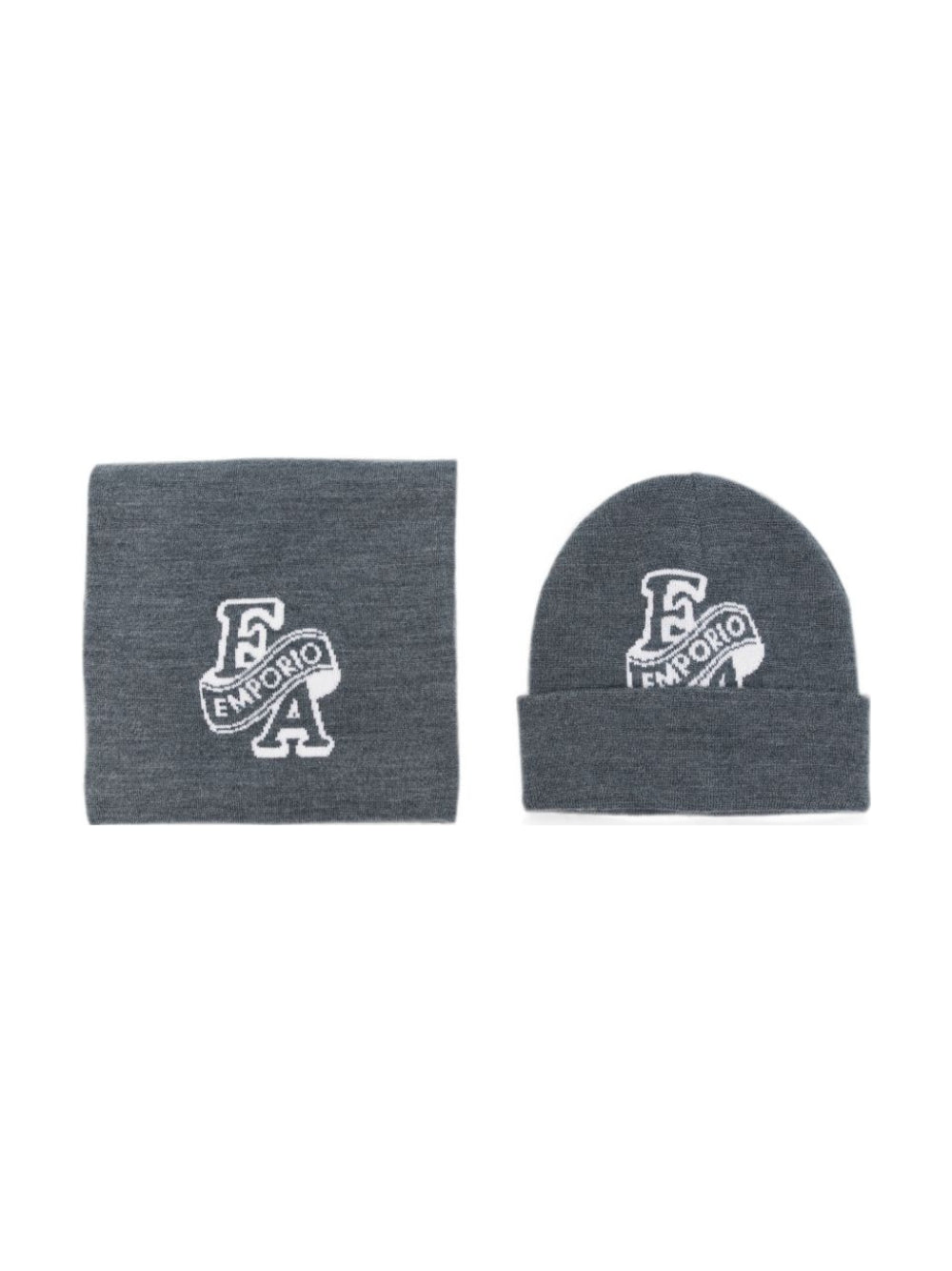 Sciarpa e berrretto per bambino Emporio Armani Kids grigio con logo intarsiato EB001678 AF27314 O8035 EMPORIO ARMANI KIDS 