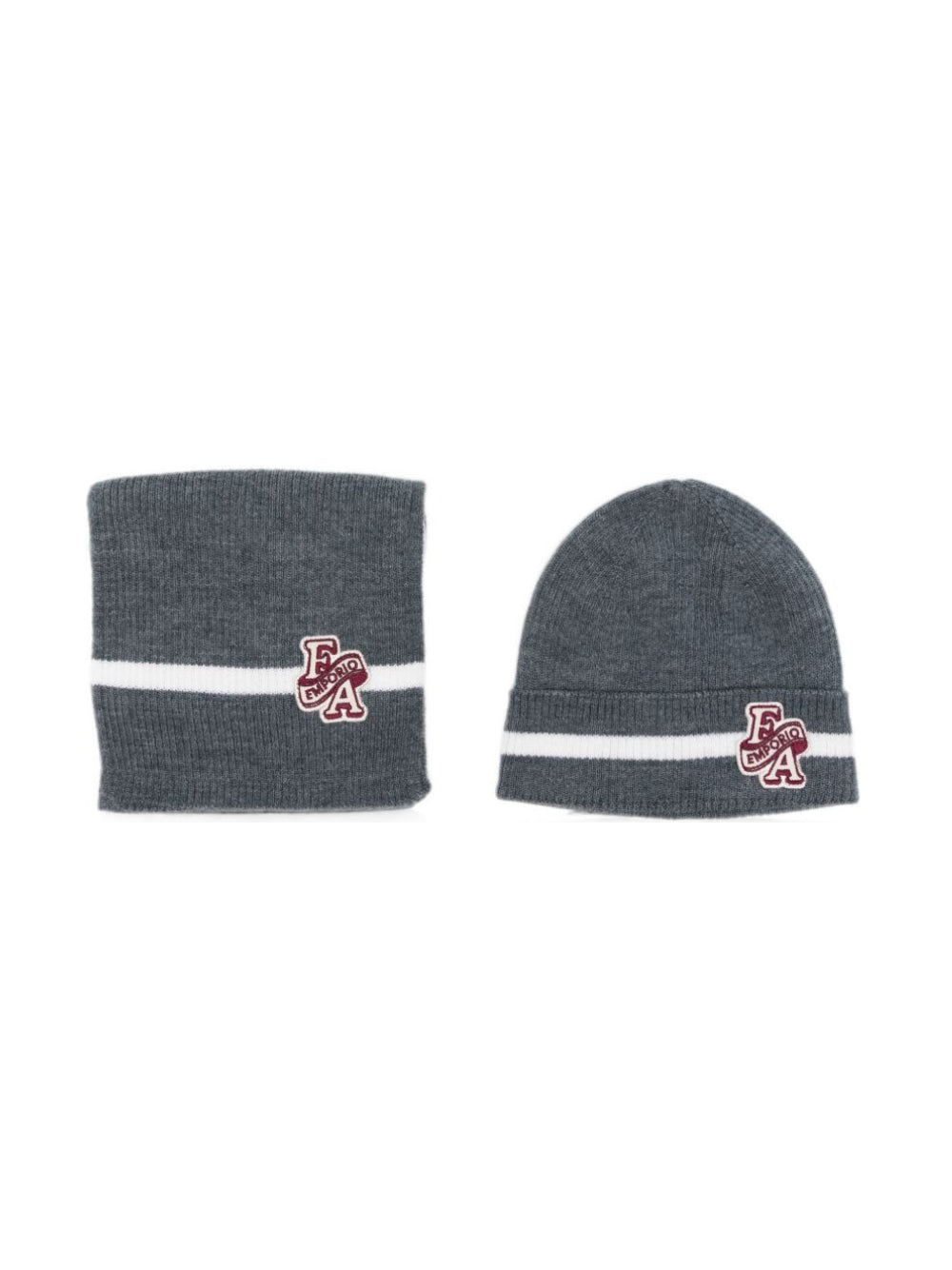 Sciarpa e berretto per neonato Emporio Armani Kids grigio con logo intarsiato EB001679 AF27314 O8035 EMPORIO ARMANI KIDS 