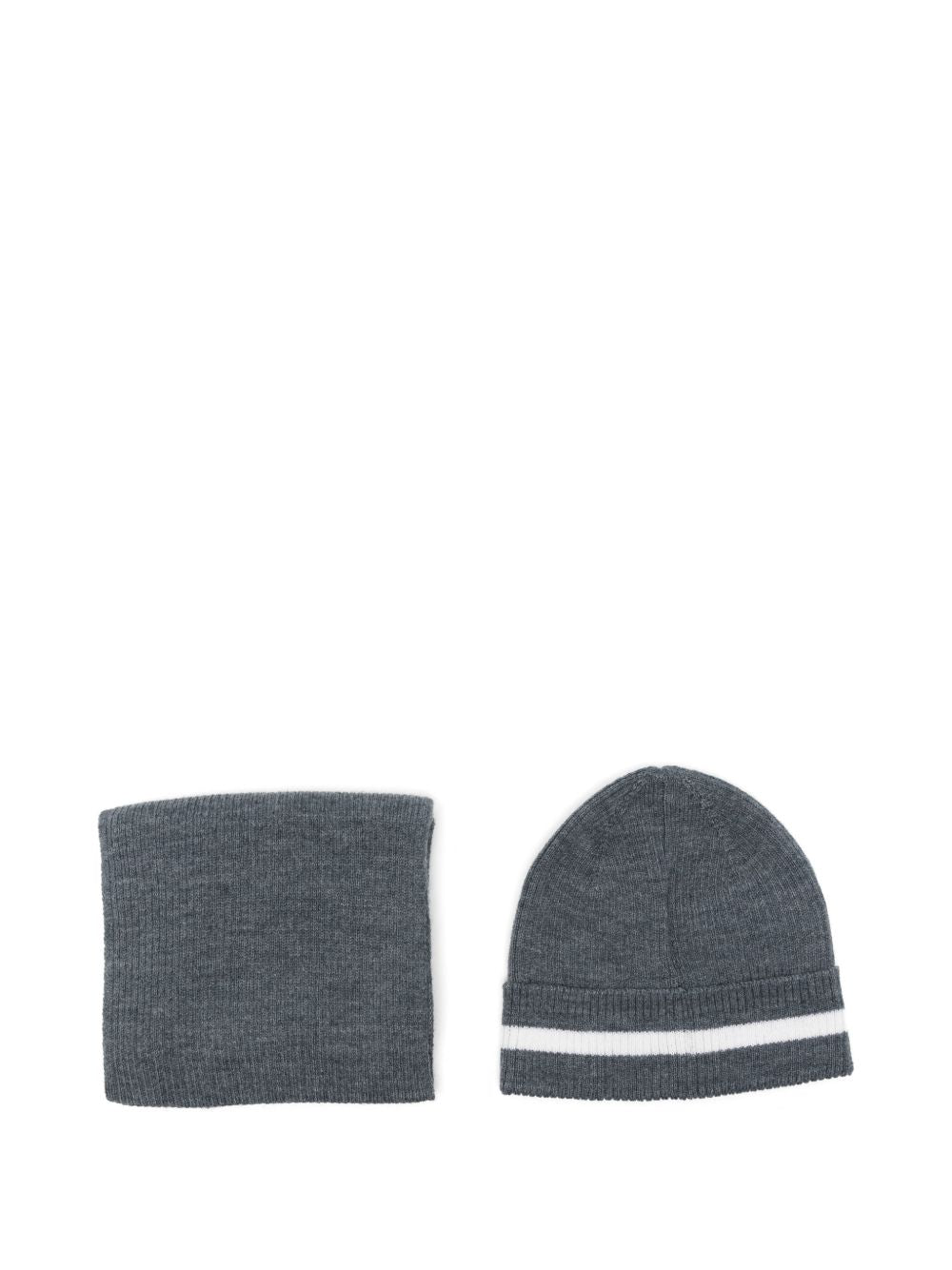 Sciarpa e berretto per neonato Emporio Armani Kids grigio con logo intarsiato EB001679 AF27314 O8035 EMPORIO ARMANI KIDS 