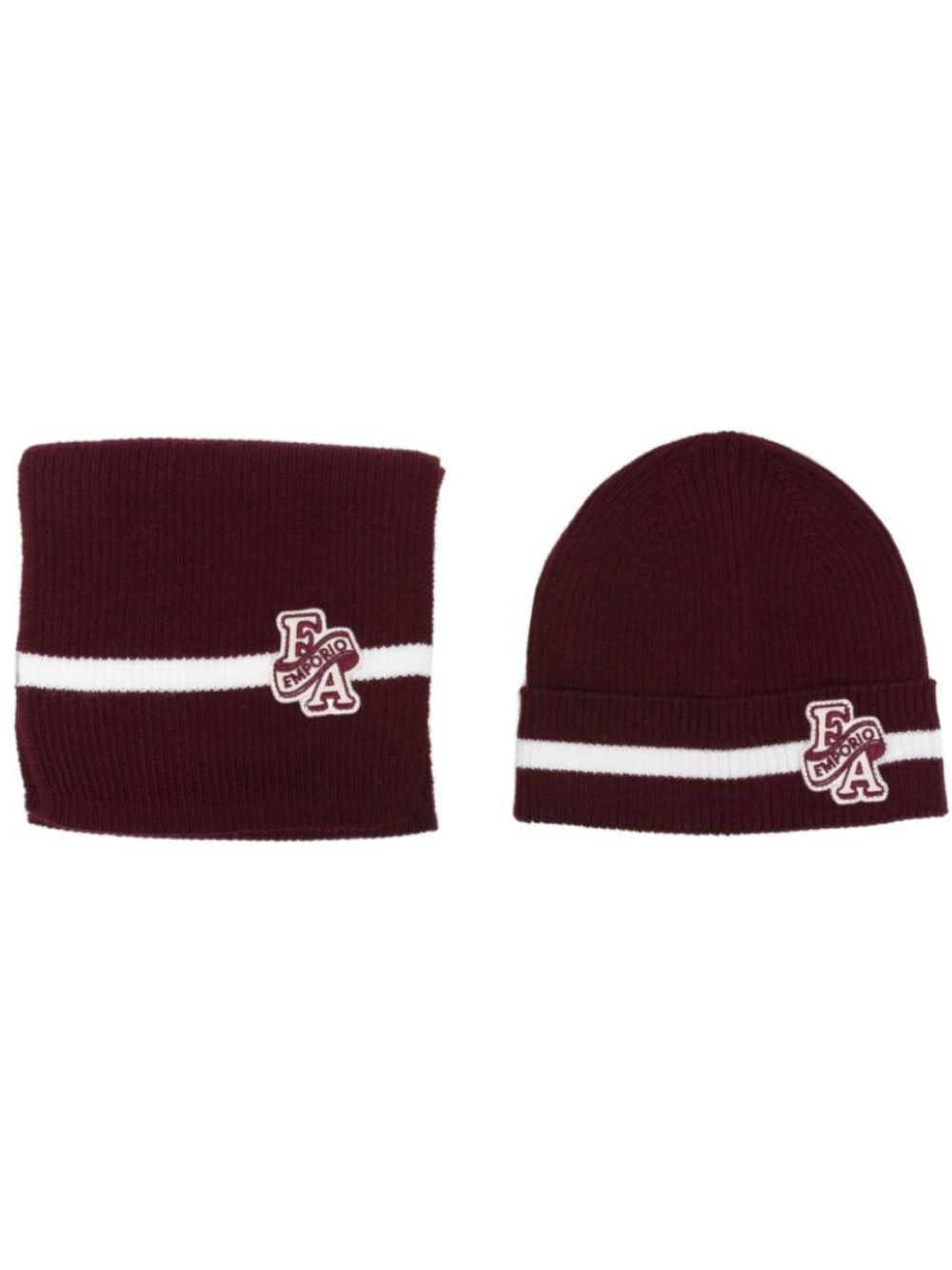 Set di sciarpe a righe per neonato Emporio Armani Kids bordeaux con ricamo logo EB001679 AF27314 UA343 EMPORIO ARMANI KIDS 