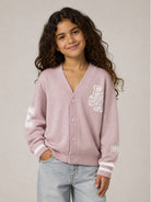 Cardigan per bambina Emporio Armani Kids rosa con decorazioni ricamate EB001686 AF27314 UA266 EMPORIO ARMANI KIDS 