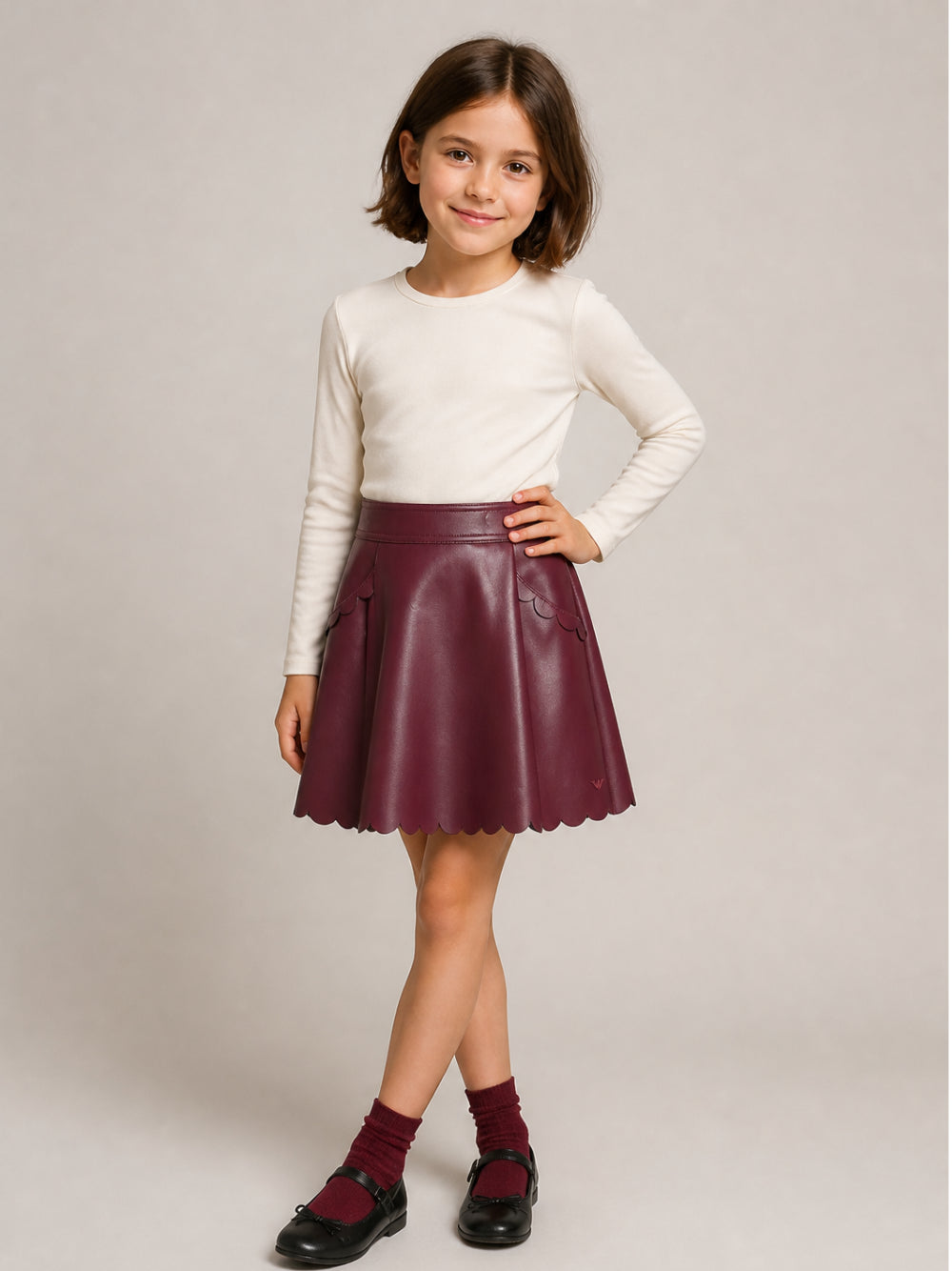 Gonna per bambina Emporio Armani Kids bordeaux in similpelle<BR/><BR/> EG000878 AF26369 UA343 EMPORIO ARMANI KIDS 