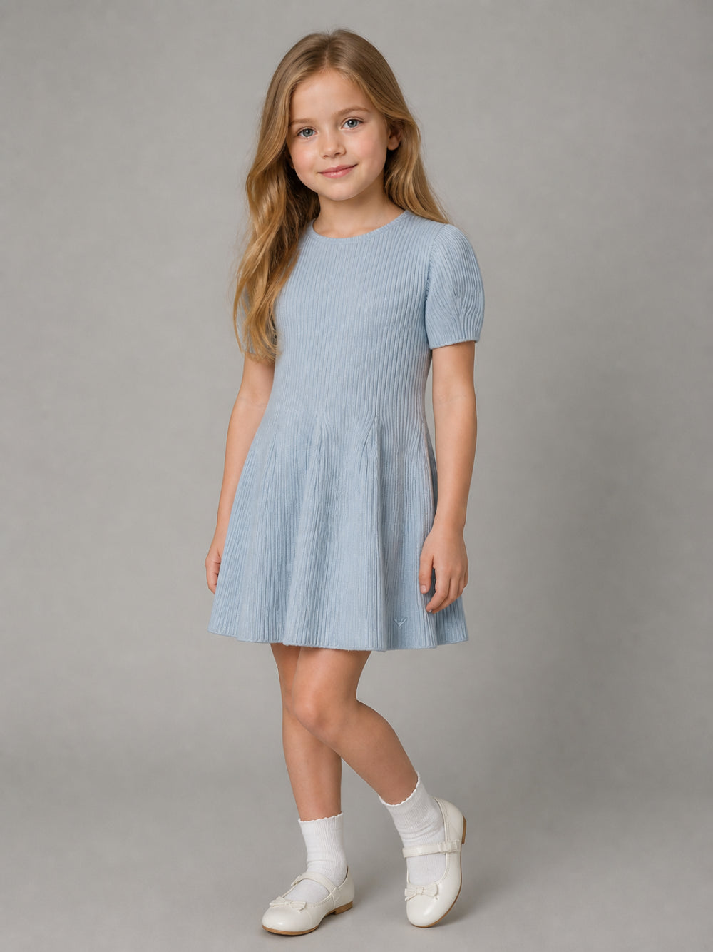 Abito per bambina Emporio Armani Kids azzurro svasato a coste EG000996 AF27580 U8061 EMPORIO ARMANI KIDS 