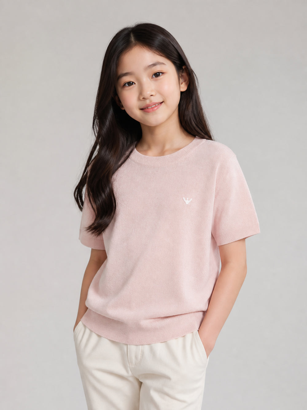 T-shirt per bambina Emporio Armani Kids rosa con logo ricamato EG001028 AF28703 U4133 EMPORIO ARMANI KIDS 