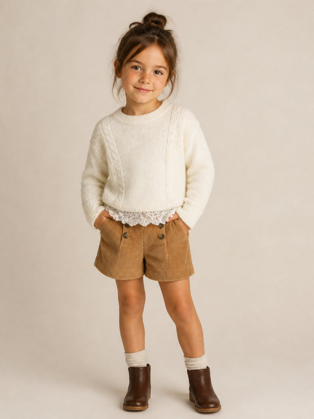 Shorts per bambina Ermanno Scervino Kids beige con trama a coste Z1H408 8855 0003 ERMANNO SCERVINO KIDS 
