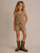 Shorts per bambina Ermanno Scervino Kids marrone con design a spina di pesce Z1H411 8318 0103 ERMANNO SCERVINO KIDS 