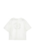T-shirt per bambina Ermanno Scervino Kids bianca con ricamo a fiori Z1H616 8206 0001 ERMANNO SCERVINO KIDS 