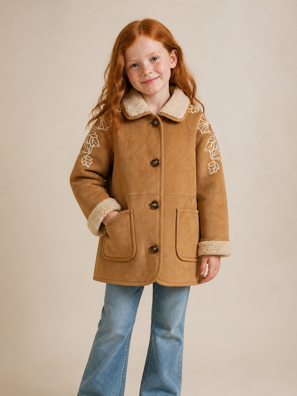 Cappotto per bambina Ermanno Scervino Kids marrone con finitura in pelle sintetica scamosciata Z9H103 8093 0003 ERMANNO SCERVINO KIDS 