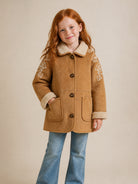 Cappotto per bambina Ermanno Scervino Kids marrone con finitura in pelle sintetica scamosciata Z9H103 8093 0003 ERMANNO SCERVINO KIDS 