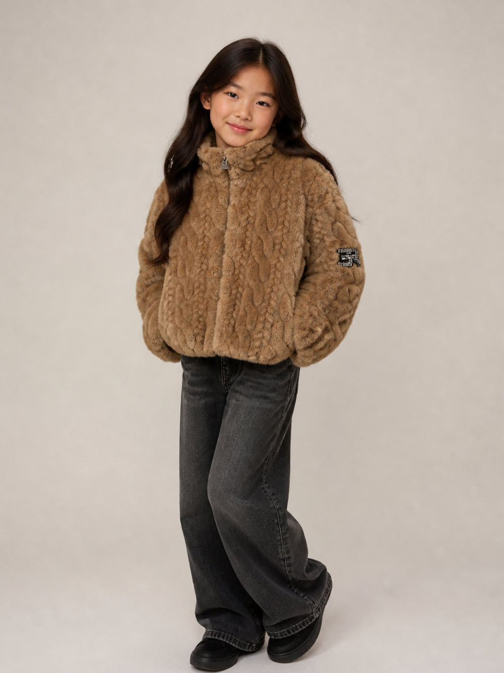 Giubbino per bambina Ermanno Scervino Kids marrone con pelliccia sintetica Z9H104 8094 0003 ERMANNO SCERVINO KIDS 