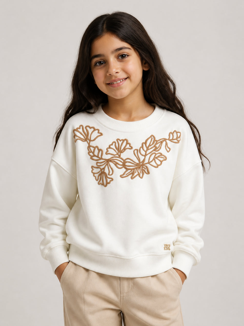 Felpa per bambina Ermanno Scervino Kids bianca con ricamo a fiori Z9H600 8096 0103 ERMANNO SCERVINO KIDS 