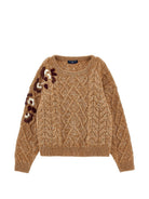 Maglione per bambina Ermanno Scervino Kids marrone con design intrecciato Z9H607 8715 0103 ERMANNO SCERVINO KIDS 