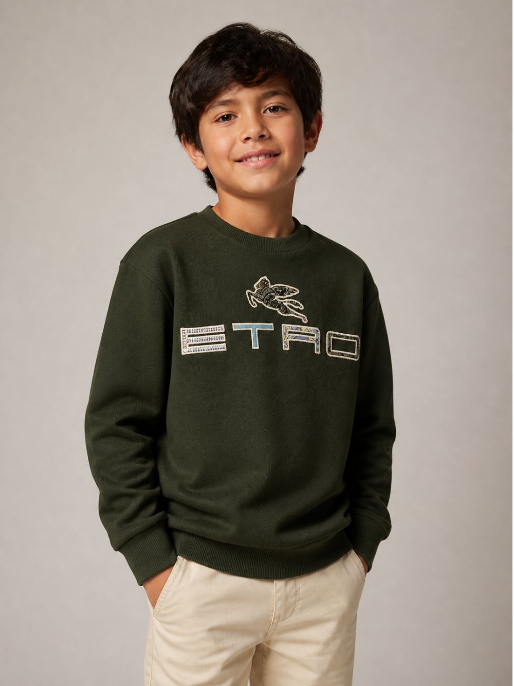 Felpa per bambino Etro Kids verde con logo sul davanti GZ4P20 Z3183 70J ETRO KIDS 