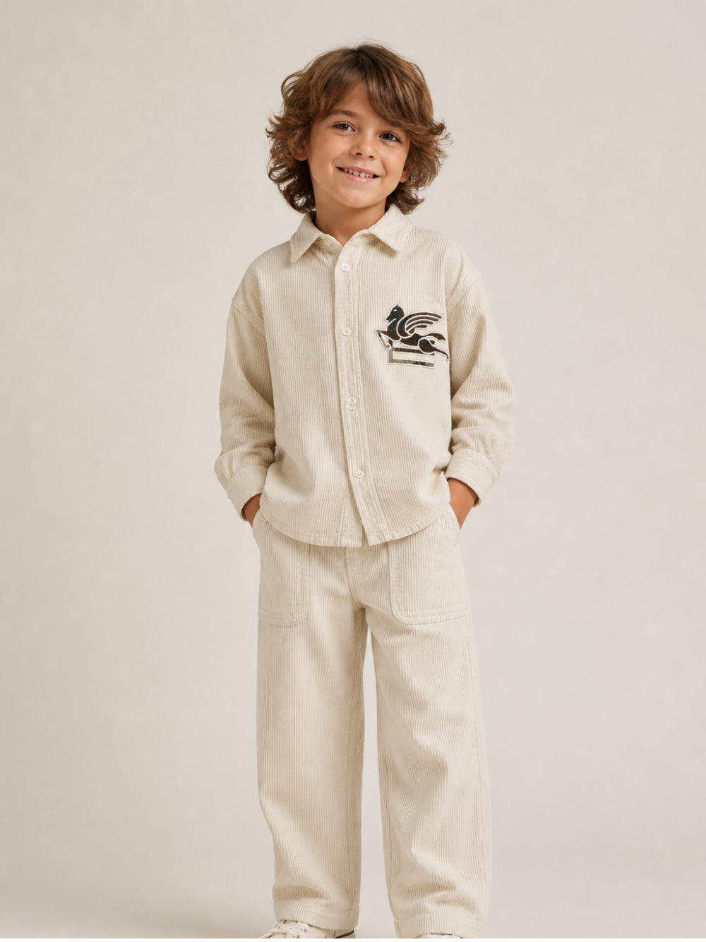 Camicia per bambino Etro Kids beige con ricamo Pegaso sul davanti GZ5H30 Z4073 108 ETRO KIDS 