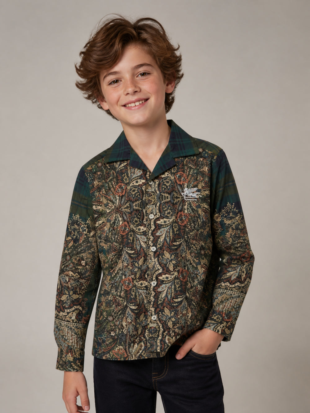 Camicia per bambino Etro Kids verde con stampa Paisley all-over GZ5H40 P0632 719BL ETRO KIDS 