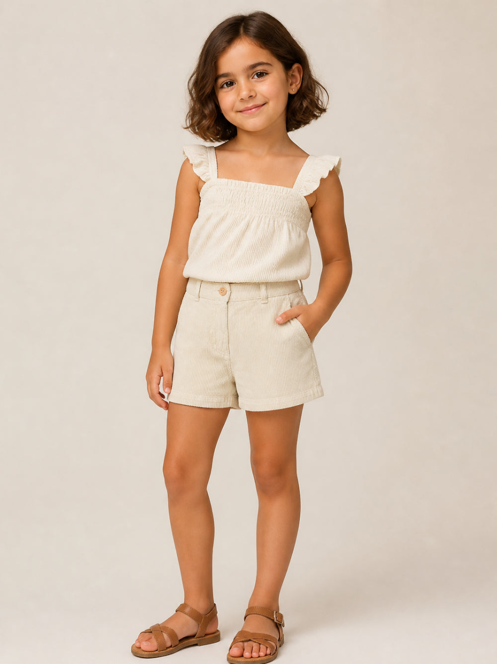 Shorts per bambina Etro Kids beige con trama a coste GZ6A59 Z4073 108 ETRO KIDS 