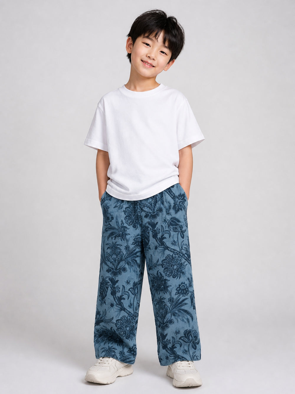 Pantaloni per bambino Etro Kids azzurri a coste con stampa a fiori GZ6H70 V0197 623BL ETRO KIDS 