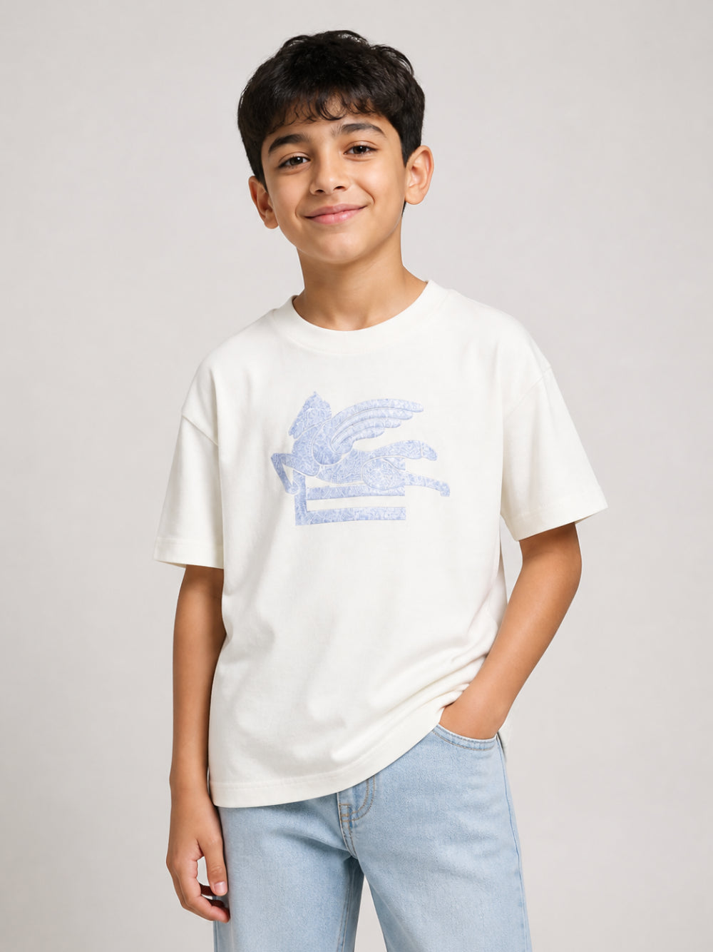 T-shirt per bambino Etro Kids bianca con motivo Pegaso GZ8H21 Z3672 102AZ ETRO KIDS 