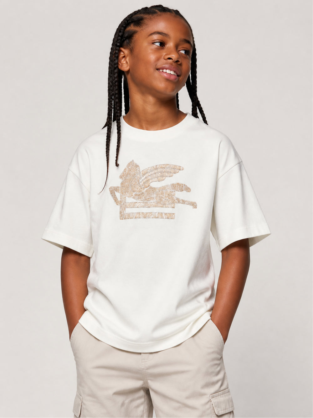 T-shirt per bambino Etro Kids bianca con motivo Pegaso GZ8H21 Z3672 102 ETRO KIDS 