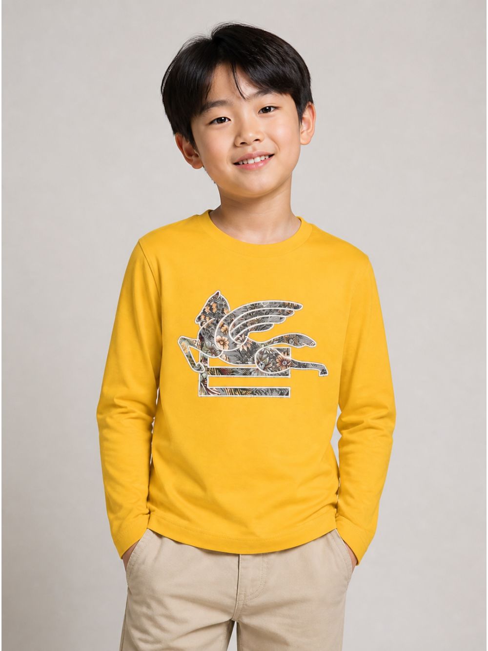 T-shirt per bambino Etro Kids gialla con dettaglio Pegaso sul davanti GZ8P40 Z3672 216 ETRO KIDS 