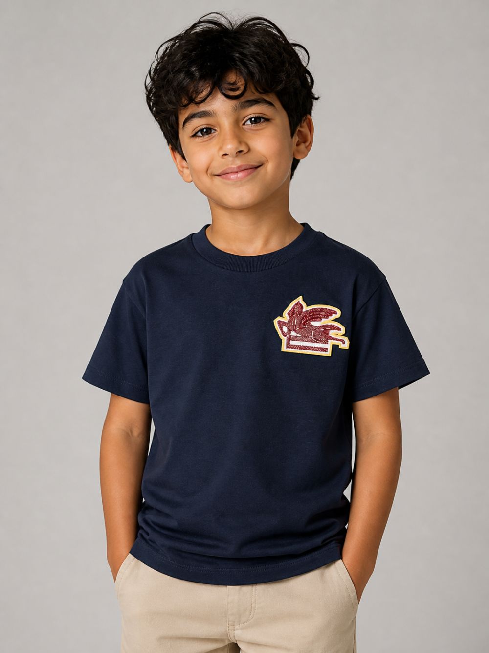 T-shirt per bambino Etro Kids blu con ricamo Pegaso sul davanti GZ8P51 Z3672 617 ETRO KIDS 