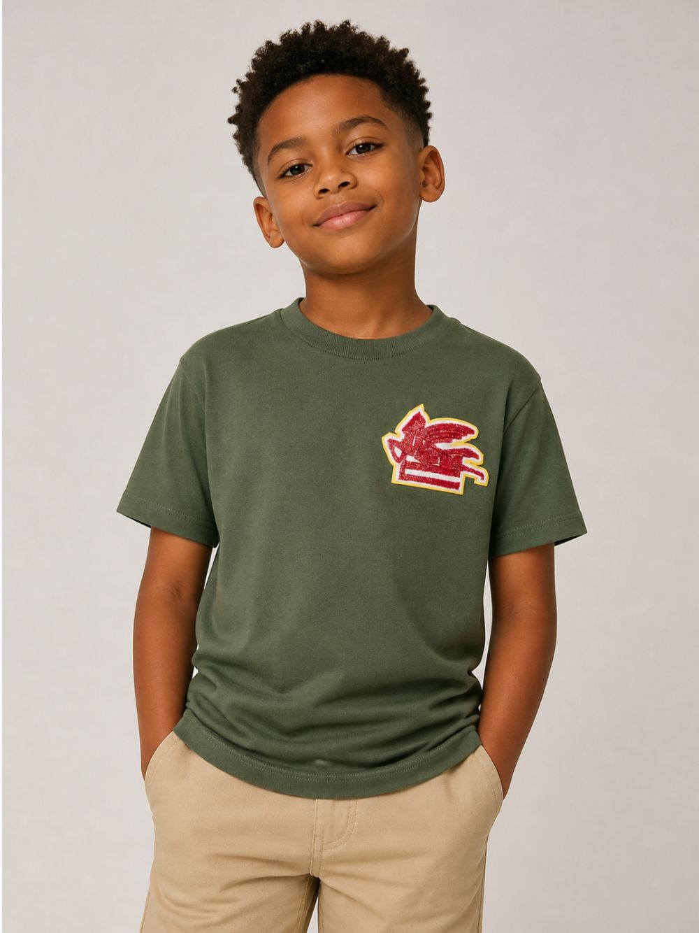 T-shirt per bambino Etro Kids verde con ricamo Pegaso sul davanti GZ8P51 Z3672 70J ETRO KIDS 