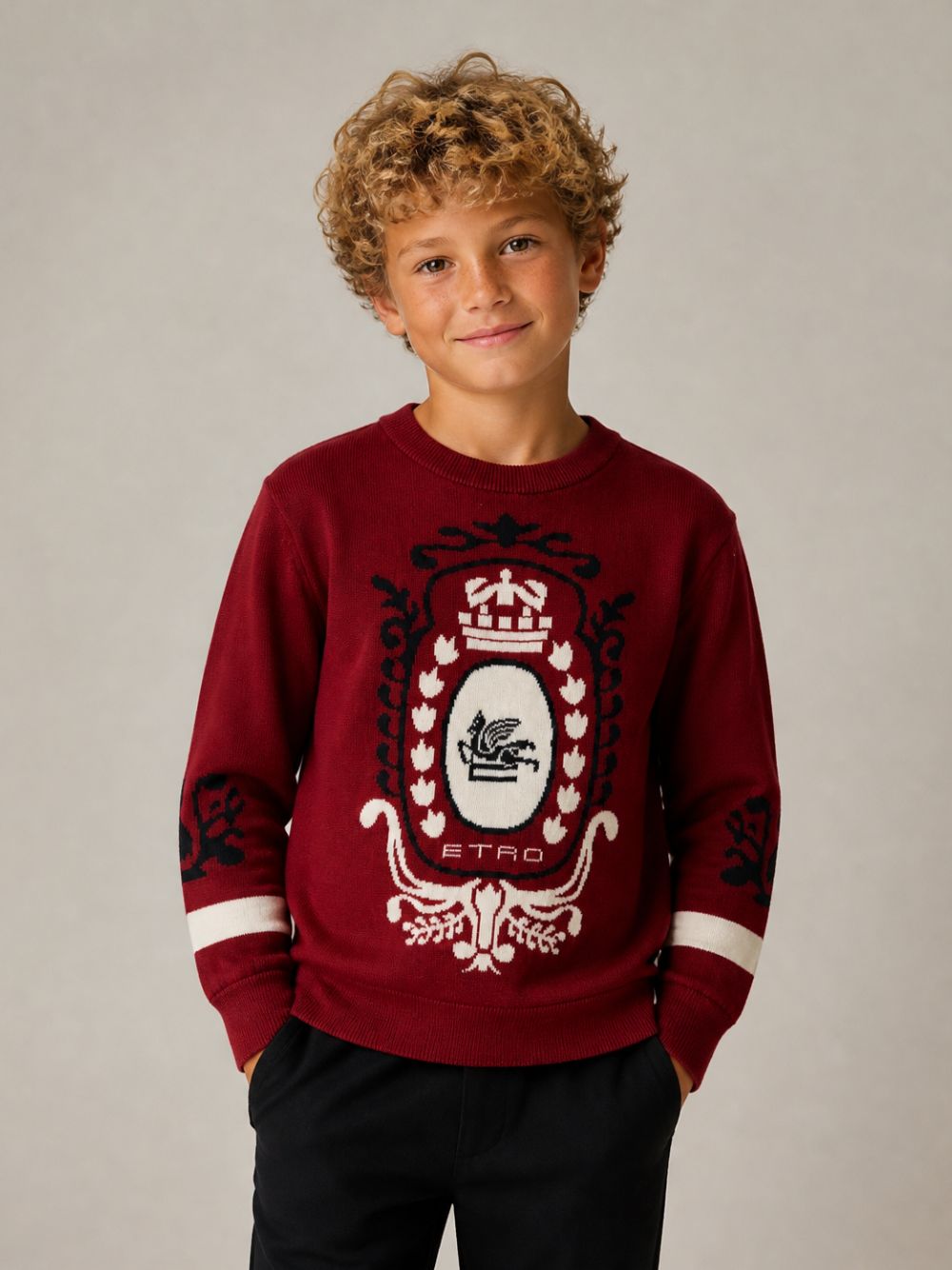 Maglione per bambino Etro Kids rosso con motivo Pegaso ricamato GZ9P00 Z4117 418 ETRO KIDS 