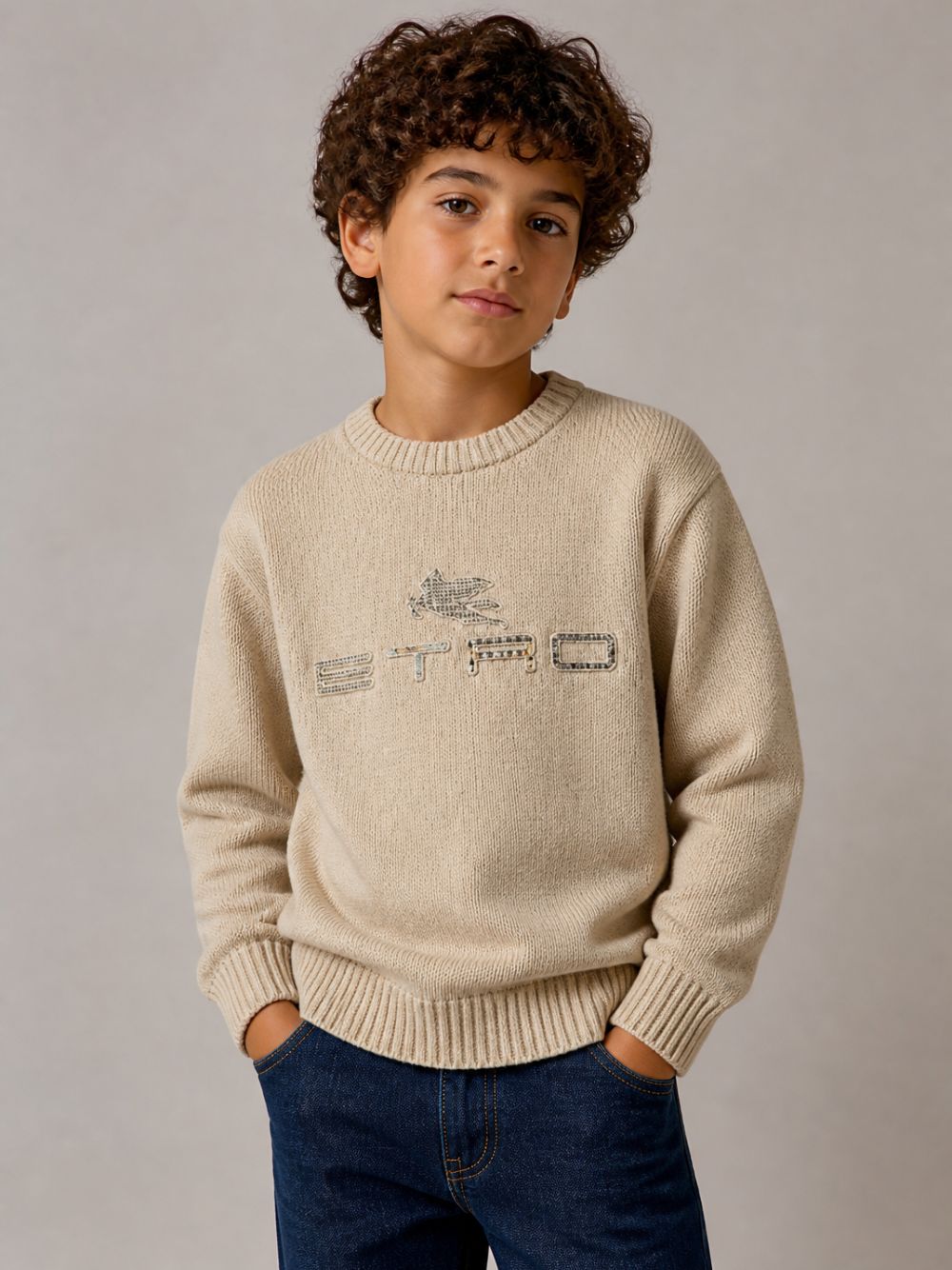 Maglione per bambino Etro Kids beige con logo sul davanti GZ9P10 Z2312 114 ETRO KIDS 
