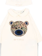 Set tutina e berretto per neonati Etro Kids bianco con orsetto stampato a paisley GZB530 Z3672 102 ETRO KIDS 
