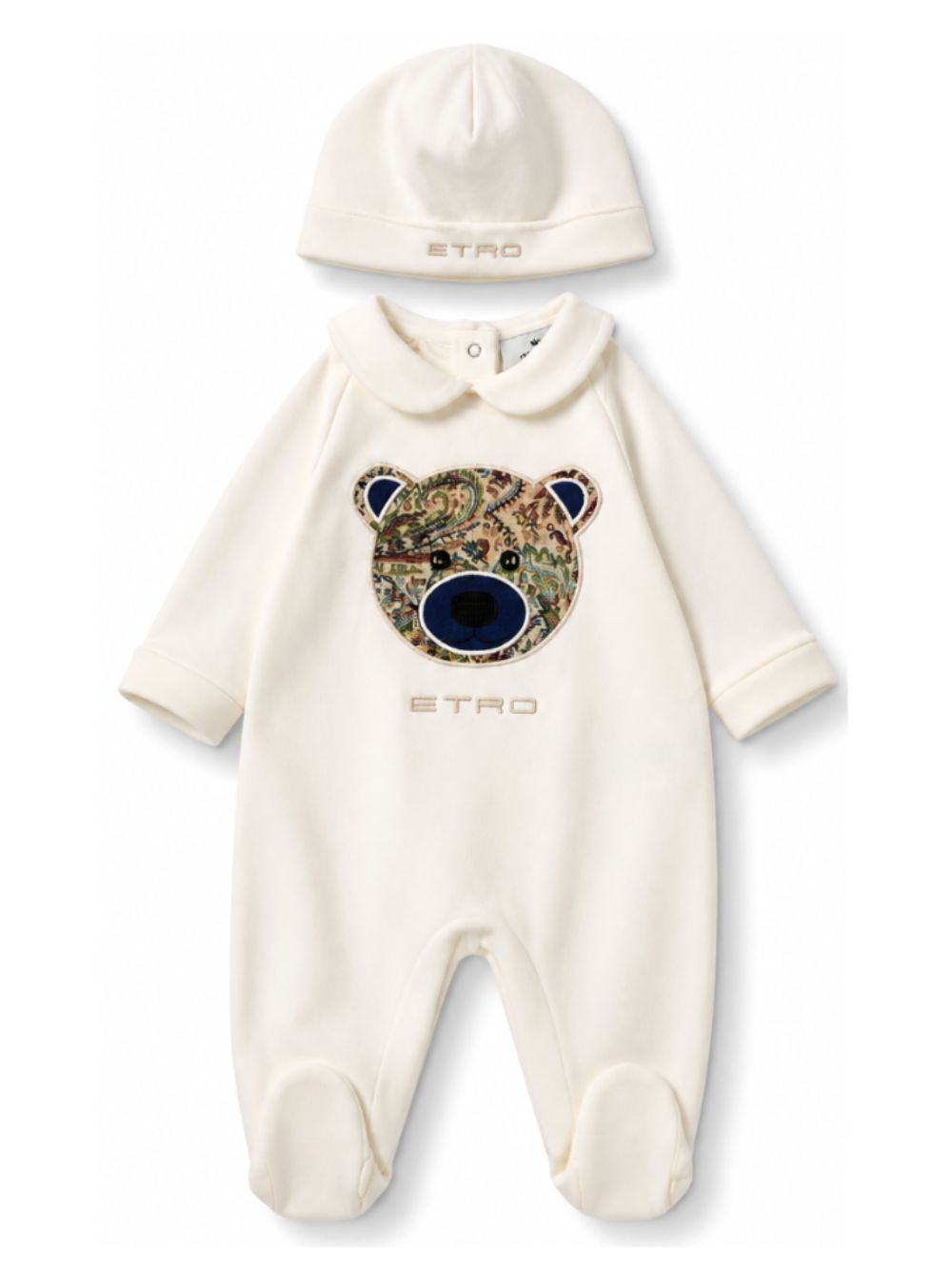 Set tutina e berretto per neonati Etro Kids bianco con orsetto stampato a paisley GZB530 Z3672 102 ETRO KIDS 