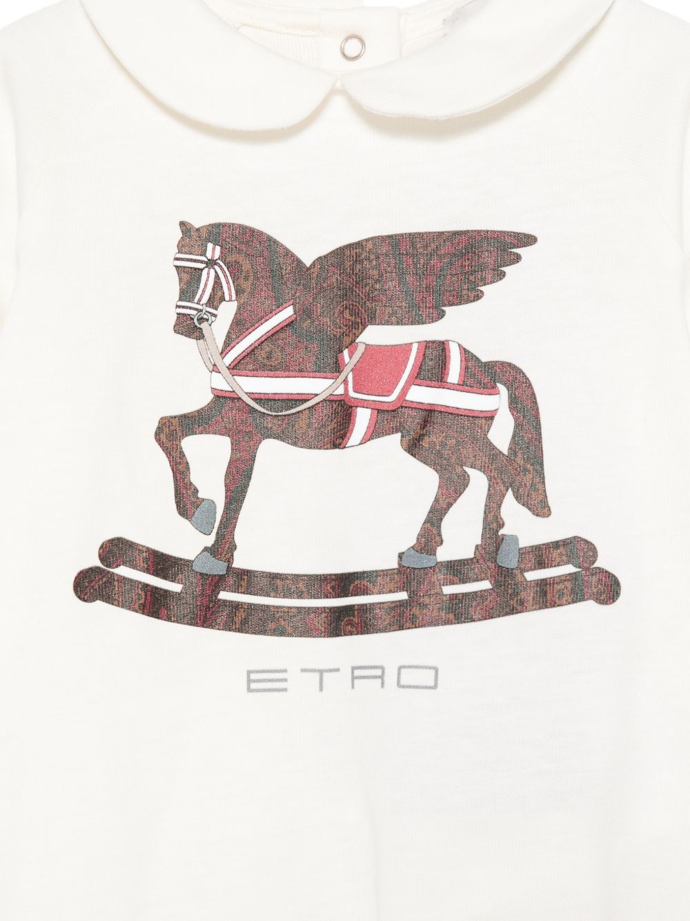Set tutina cappellino e bavaglino per neonati Etro Kids bianco con Pegaso stampato sul davanti GZB550 Z3672 102 ETRO KIDS 