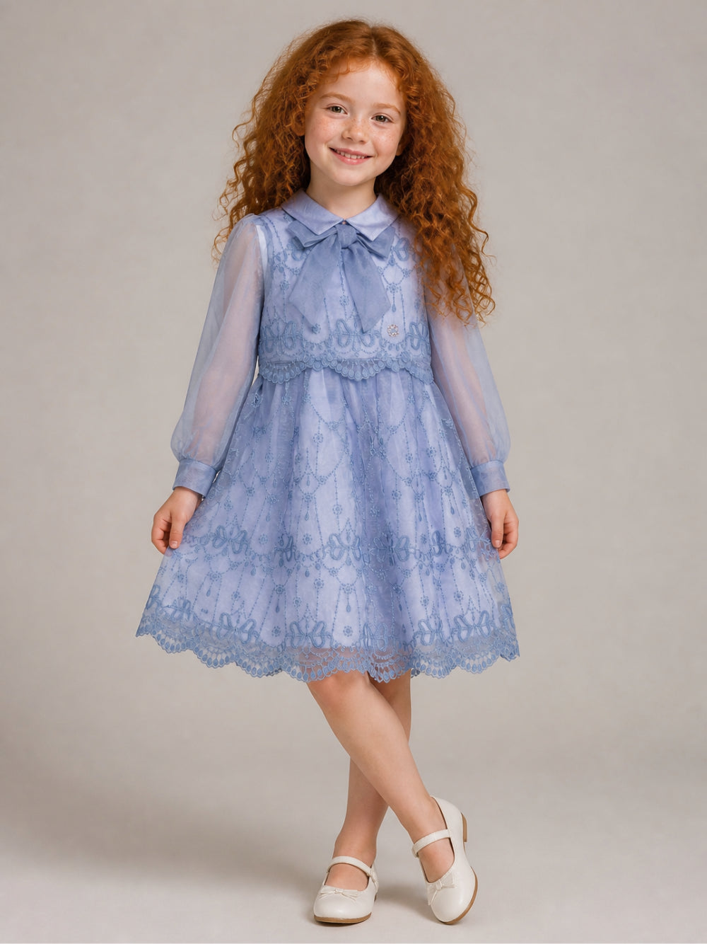 Abito per bambina Elie Saab Kids azzurro con dettaglio fiocco sul davanti EFAB136LUTS1159 LTB ElIE SAAB KIDS 